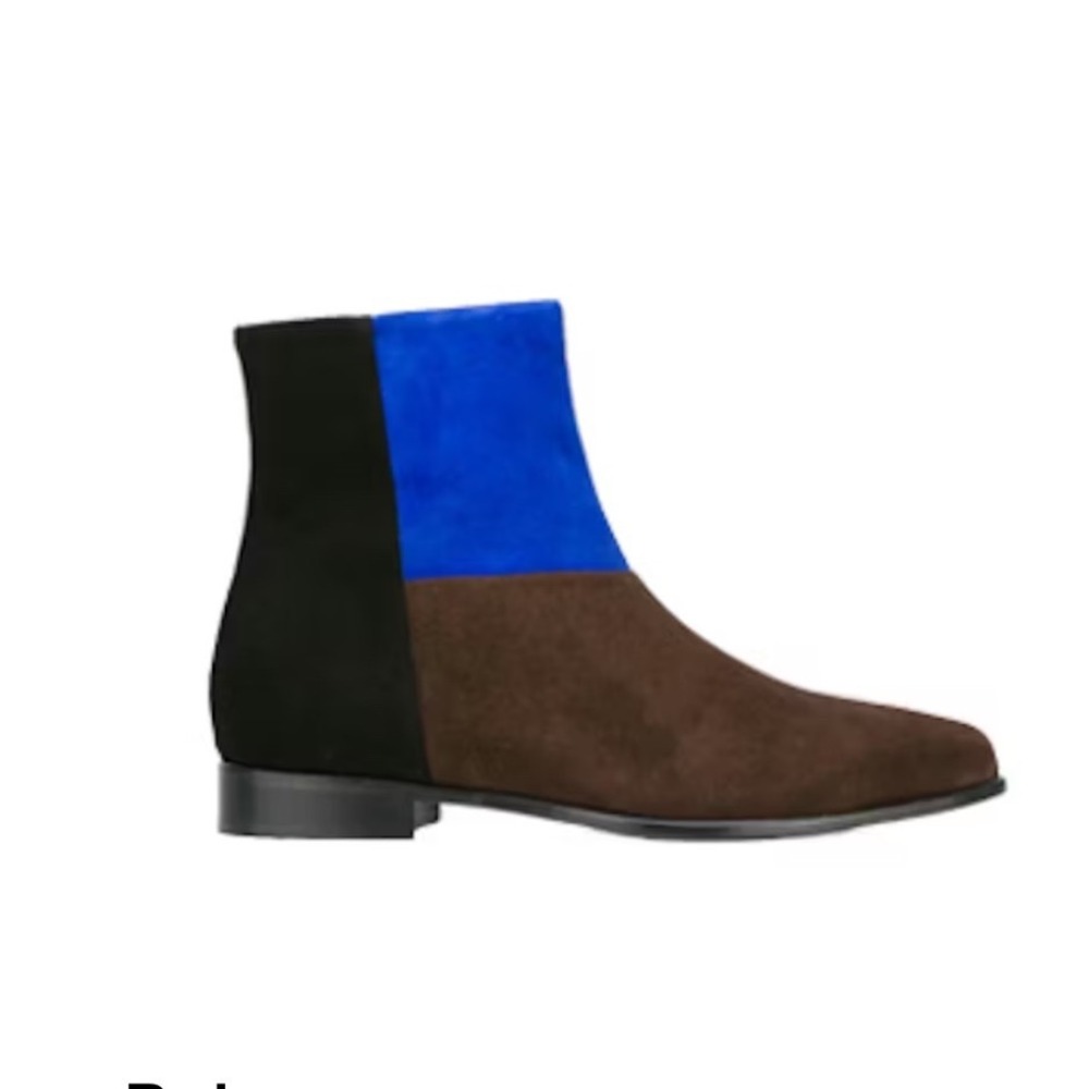 Anna Baiguera Helene Suede Colorblock Ankle Boots Brown Blue Black Size 38 Italy